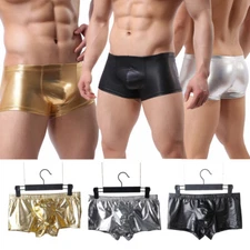Mens Sexy Faux Leather Boxer Briefs Shorts Low Rise Mini Trunks Male Underpants