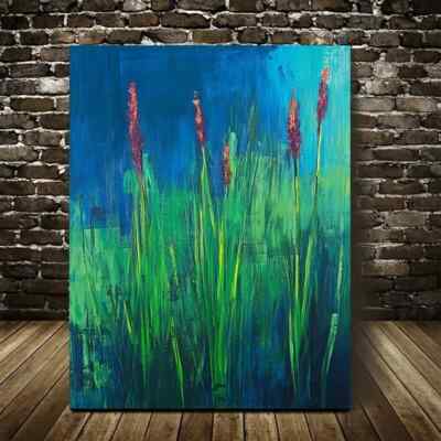 Emerald Dogtail Grass Meadow Abstract Painting Metal Print Ready to Hang
