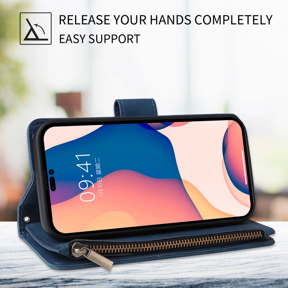 Zip Wallet Case Leather Flip Phone Cover For iPhone 15 12 14 Pro Max 8 7 16 Plus - Image 3 of 4