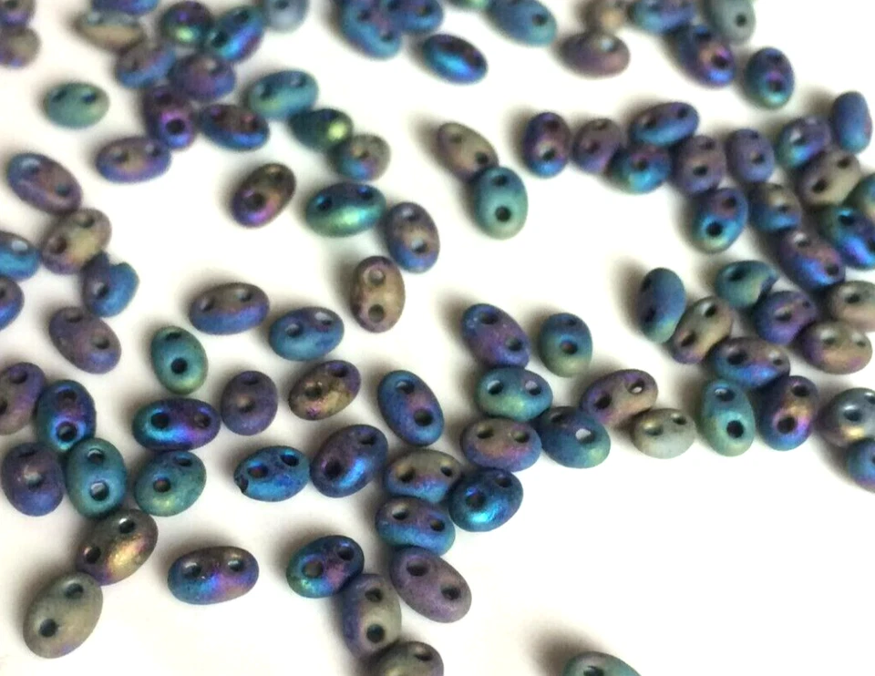 100 x Multi Coloured  Matte Czech Glass 2 Hole SuperDuo Beads - Size 5mm. - Image 3 of 3