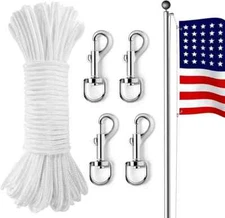 100Ft Flag Pole Rope, Flag Pole Halyard Rope Kit with 4 Pcs Zinc Alloy Swivel Sn