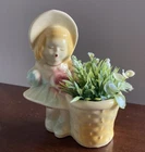 Vintage Shawnee Planter Vase Pottery Girl in Bonnet with Basket USA 534