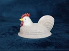 Vintage Westmoreland Milk Glass Hen On Nest Red Painted Comb & Eyes - Miniature