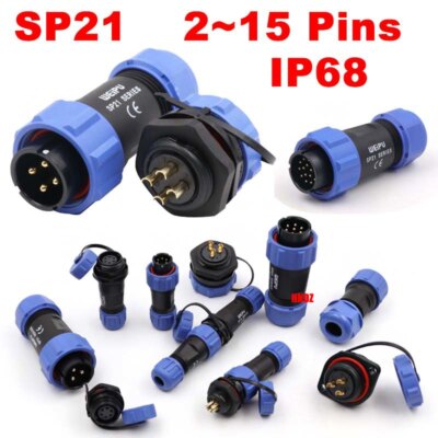 SP21 Bulkhead Aviation Plugs Rear Nut Sockets IP68 Waterproof Connector 2~15 Pin