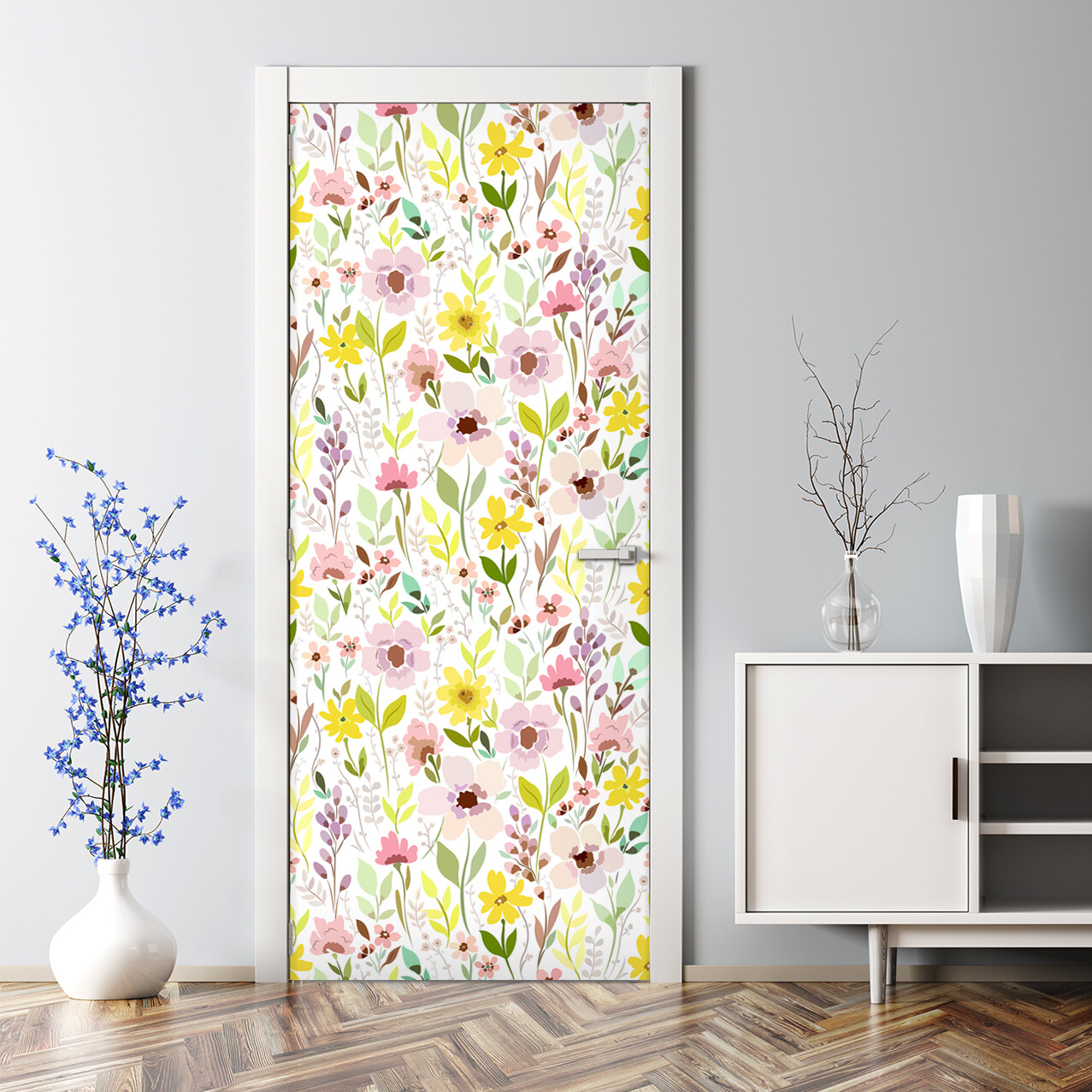 Colorful Bubble-Free Yellow Flower Door Decal Reusable Self-Adhesive Wallpaper