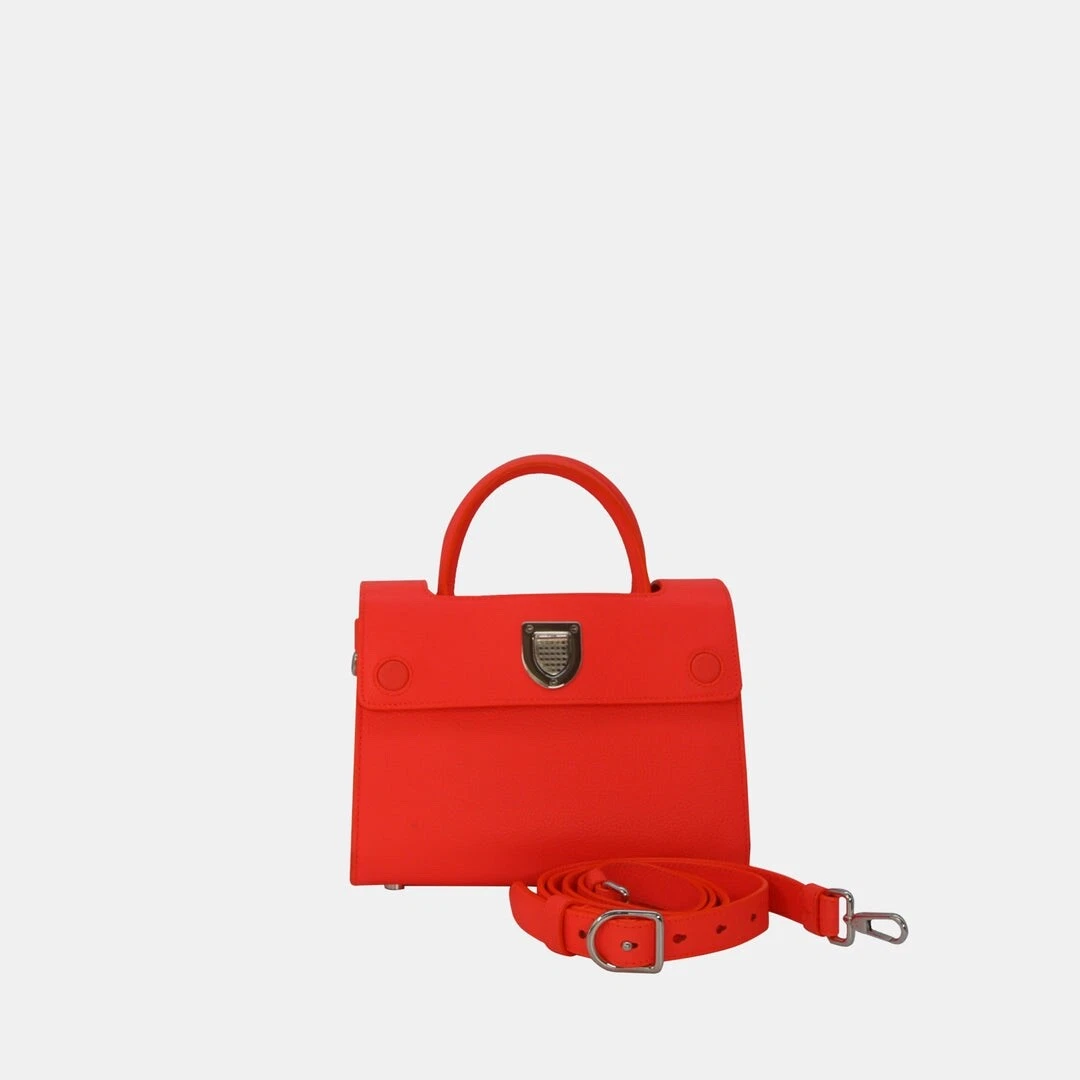 Mini fourre tout Dior néo orange rouge en veau