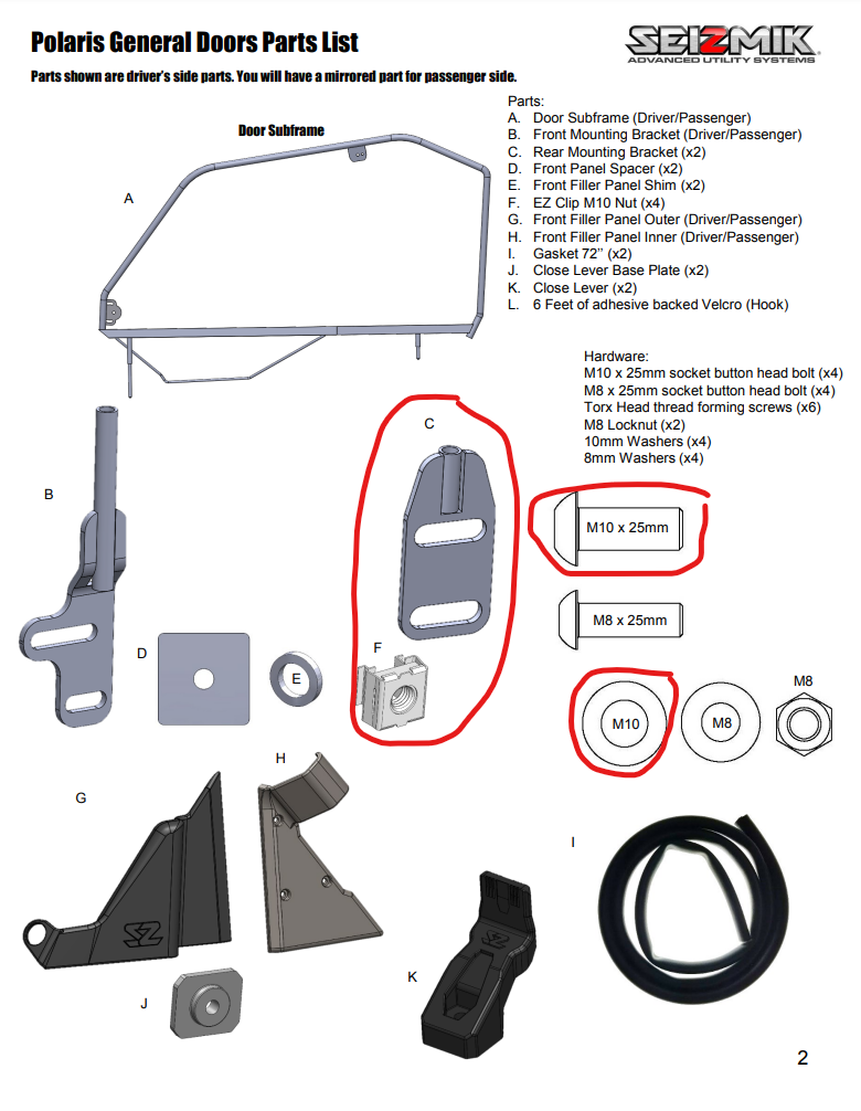 Seizmik Polaris General Doors #06017 Partial Hardware Kit | eBay