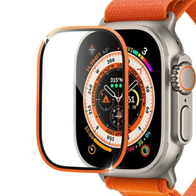 Vitre VERRE TREMPÉ + Bords Métal ORANGE Protection Écran Apple Watch ULTRA 49mm