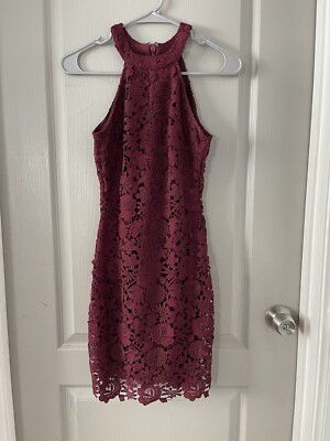 Lulus Red Floral Lace Lined Halter Mini Dress Size XS