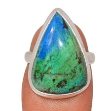 Natural Blue Azurite - Mexican 925 Sterling Silver Ring Jewelry s.6 CR71331