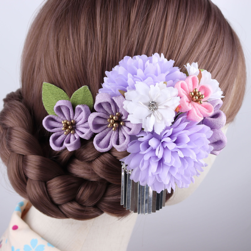 2 Pièces Pinces à Cheveux Japonaises Sakura Tsumami Zaiku - Fleurs à Pompons - Neuf Avec étiquettes