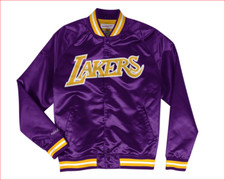 Mitchell E Ness Giacca Leggera In Satin NBA LOS ANGELES LAKERS Viola Nuova