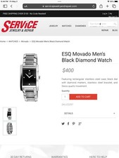 ESQ By Movado Swiss Mens Tank Watch Diamond Markers Black Dial Stainless Steel