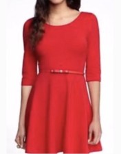 EXPRESS Fit Flare Skater Dress Red Exposed Zipper Knit Dance Party Classic Sz XS