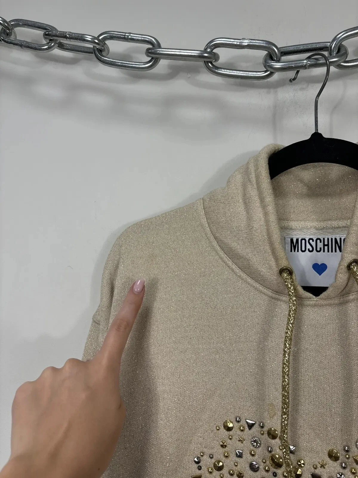 OFF WHITE Felpa con cappuccio donna Moschino vintage cuore strass logo M