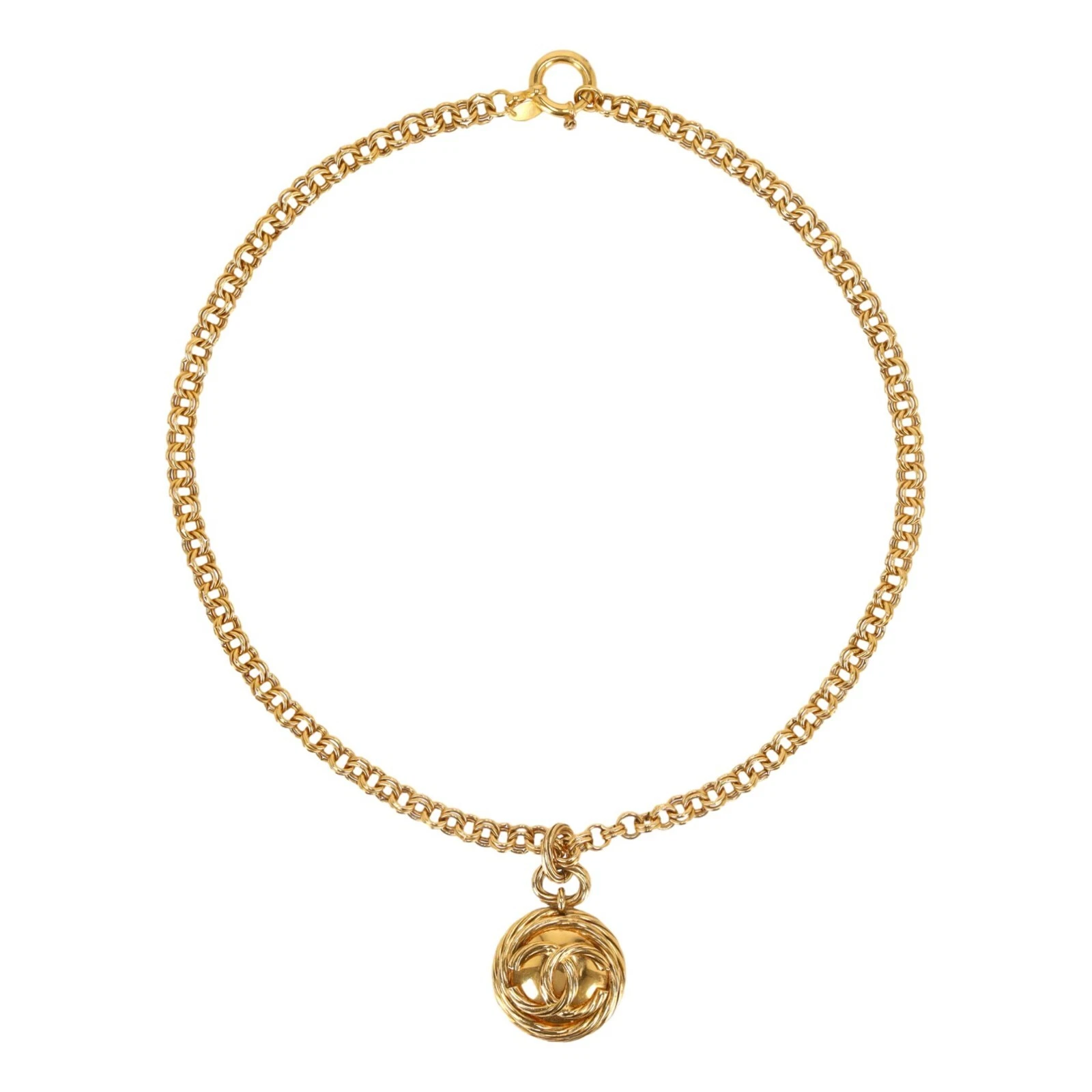 Collana bifacciale Chanel placcato oro 24k logo 'CC' medaglione e specchio