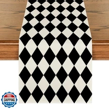 Artoid Mode Diamond Plaid Black Table Runner, Seasonal Halloween Party Kitche