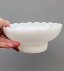 Vtg 1960's E.O. Brody White Milk Glass Pedestal Bowl Candy Dish Nut Floral M2000