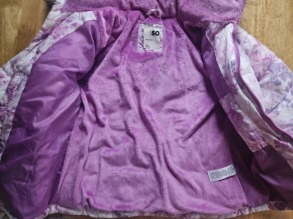 SO девочек искусственного меха отделки капюшон пуховик куртка - галстук краситель цветочный - девочка размер M (7/8) - Изображение 3 из 4