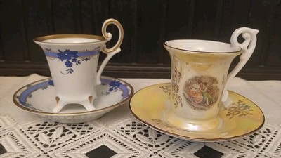 2 x DDR Moccatasse mit Untertasse Kahla Nymphendekor, Weimar Sammleredition