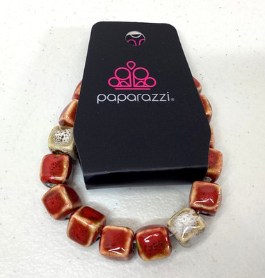 Paparazzi Glaze Craze Red Bracelet Rustic Ceramic Cube Beads Stretchy NEW