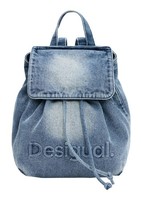 Desigual Half Logo Denim Mini Backpack Rucksack Denim Raw Blaugrau Neu