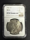 1922- $1 Peace Silver Dollar NGC MS 61 Uncirculated UNC Great Starter Coin!