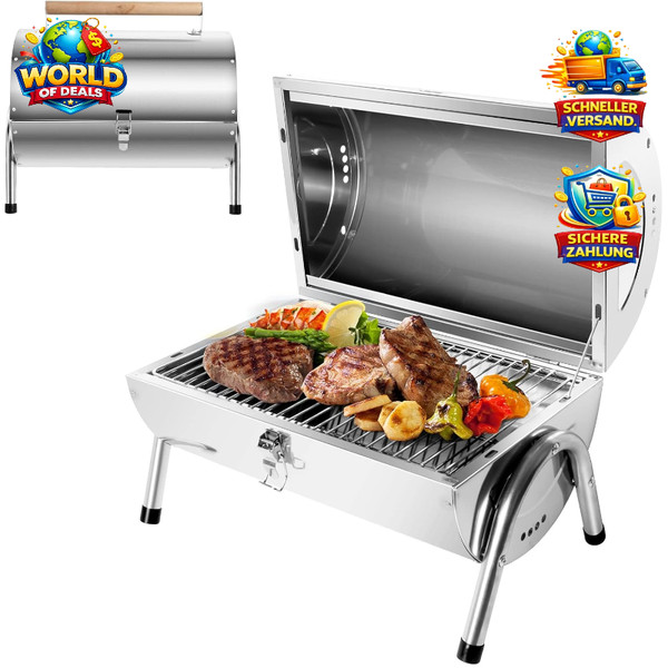 Edelstahl Klappgrill 34X21,5 Cm FüR Bbq Und Camping – Tischgrill-image