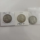 Silver Half Dollar Franklin 90% 1961-D, 1960-D, 1960-D VF Condition