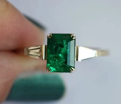 Art Deco Antique 3.60 Ct Natural Emerald Vintage Wedding Ring 14K Yellow Gold FN