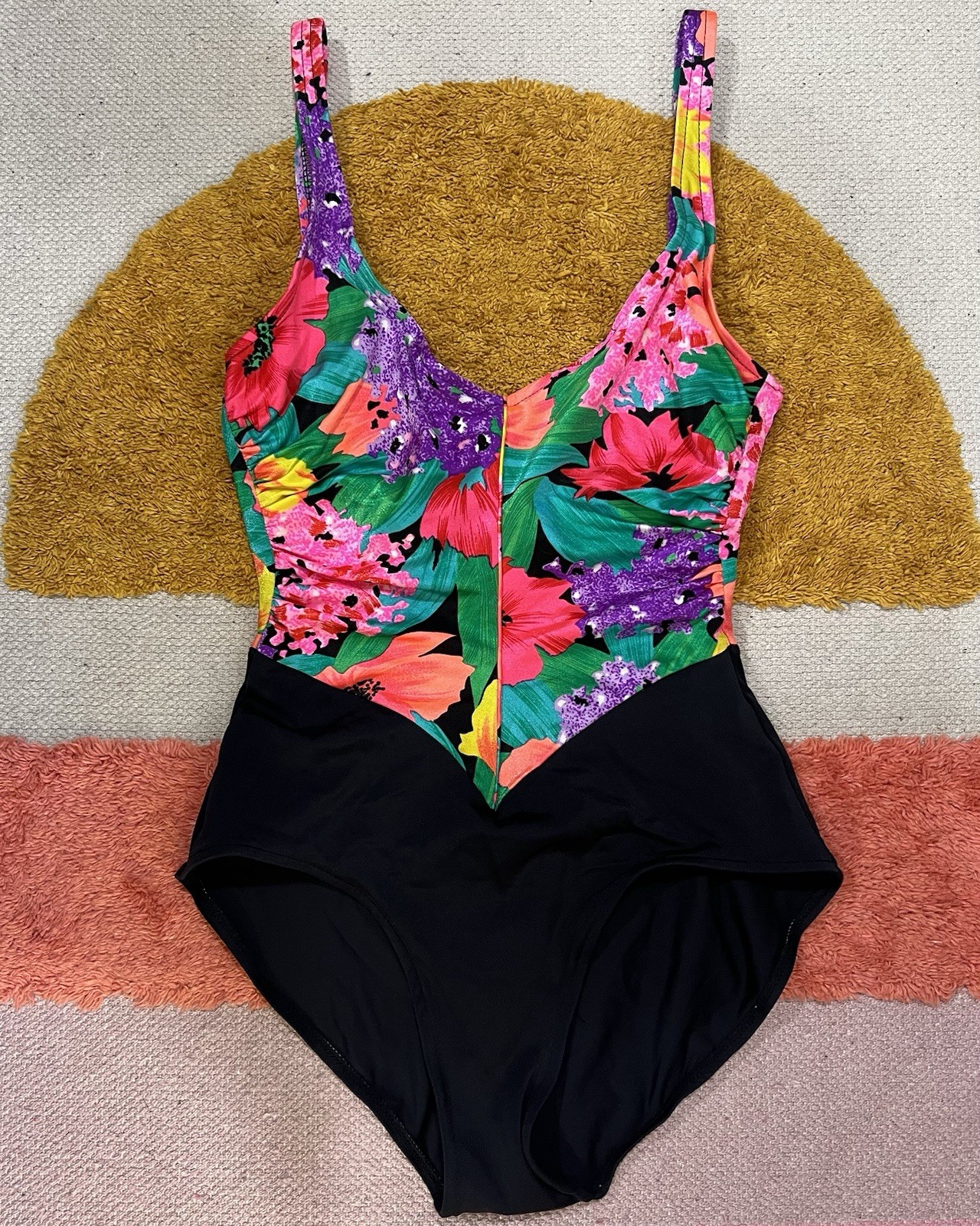 Vintage 80s Catalina Floral Print One Piece Scoop Back Bathing