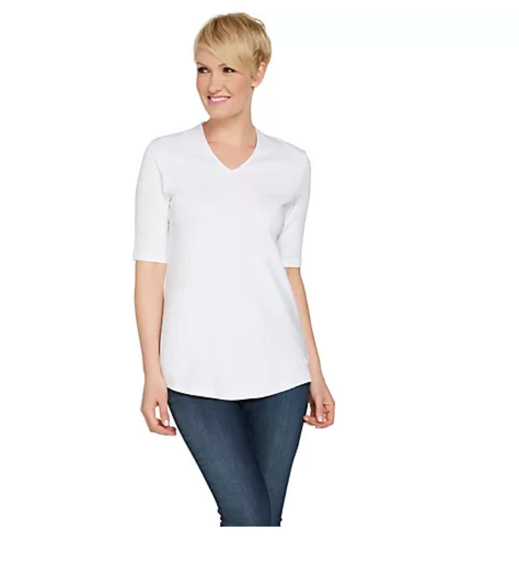 Isaac Mizrahi Live! L White Essentials V-Neck Elbow Sleeve Tunic A289635