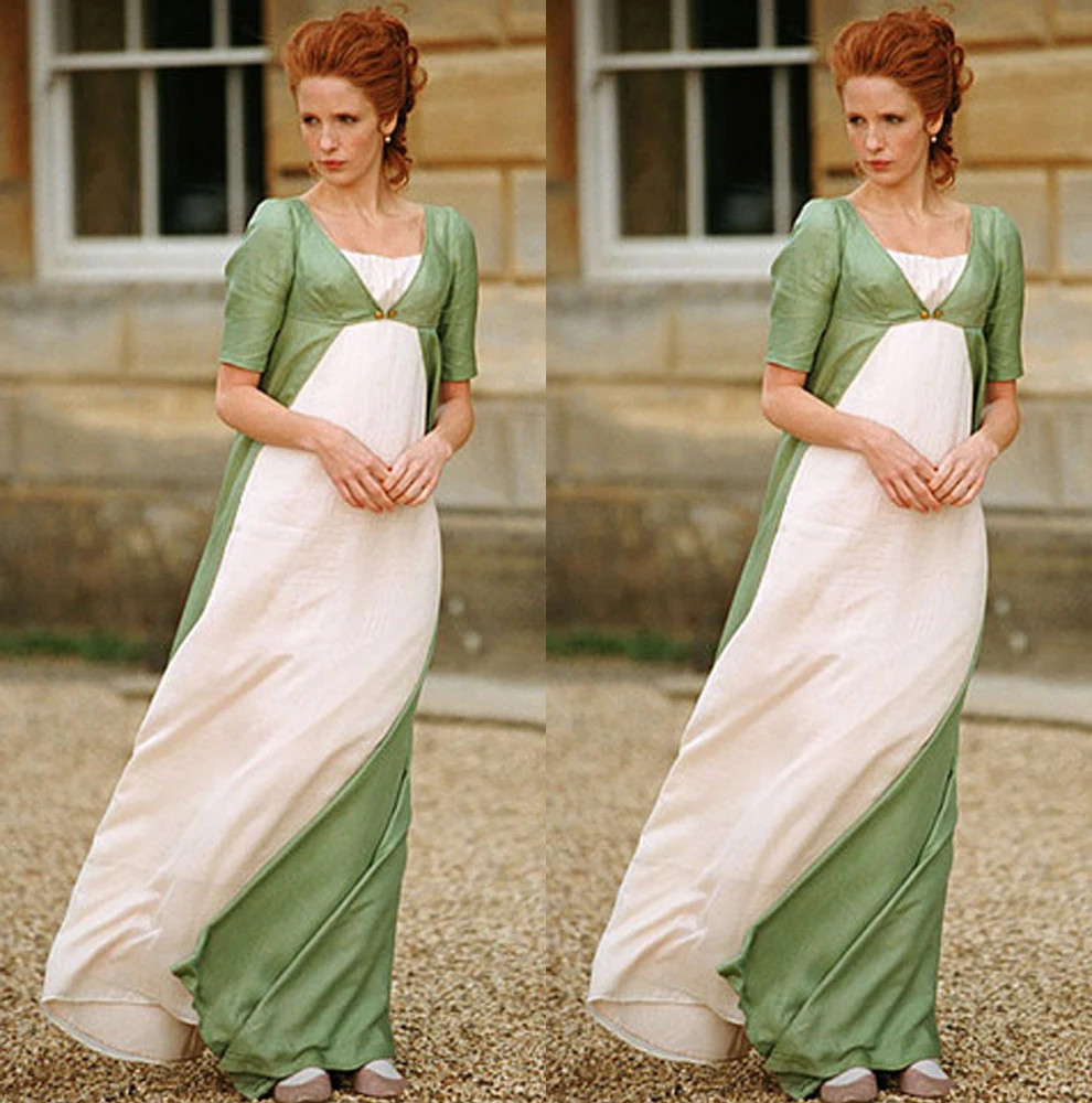 pride and prejudice green dress Regency Era Dress Ball Gown Jane Austen Penelope Emerald Green 18th Century Empire Waist Outfit