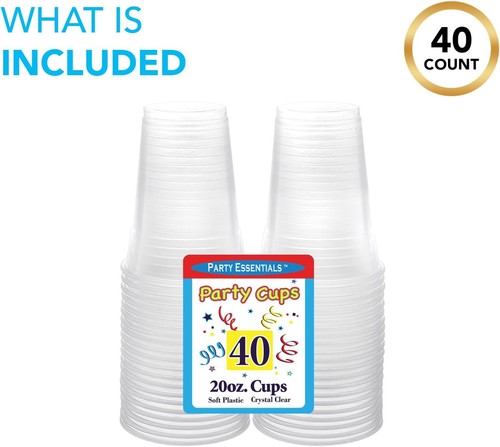 Party Essentials Soft Plastic Cups/Tumblers, 40 Ct, 20 20 oz., Clear - Afbeelding 3 van 6