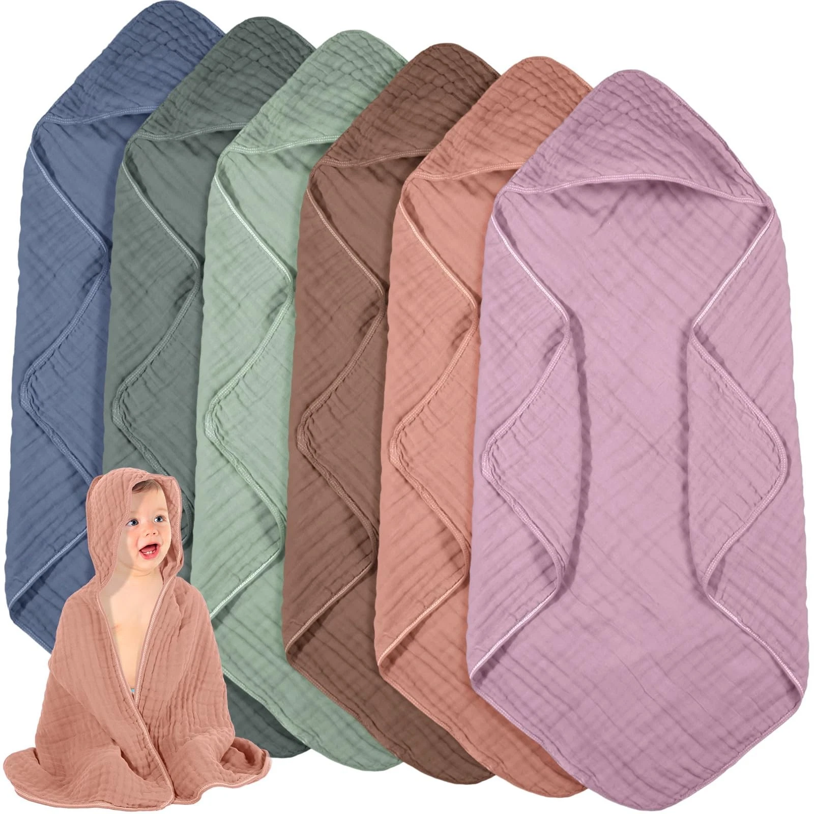 Peryiter 6 Pcs Muslin Hooded Baby Towels 32x32inch Cotton Newborn Bath Essent...
Opens in a new wind