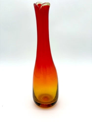 Vintage Blenko Glass 64a Tangerine Bud Vase MCM 1960s Hard to Find