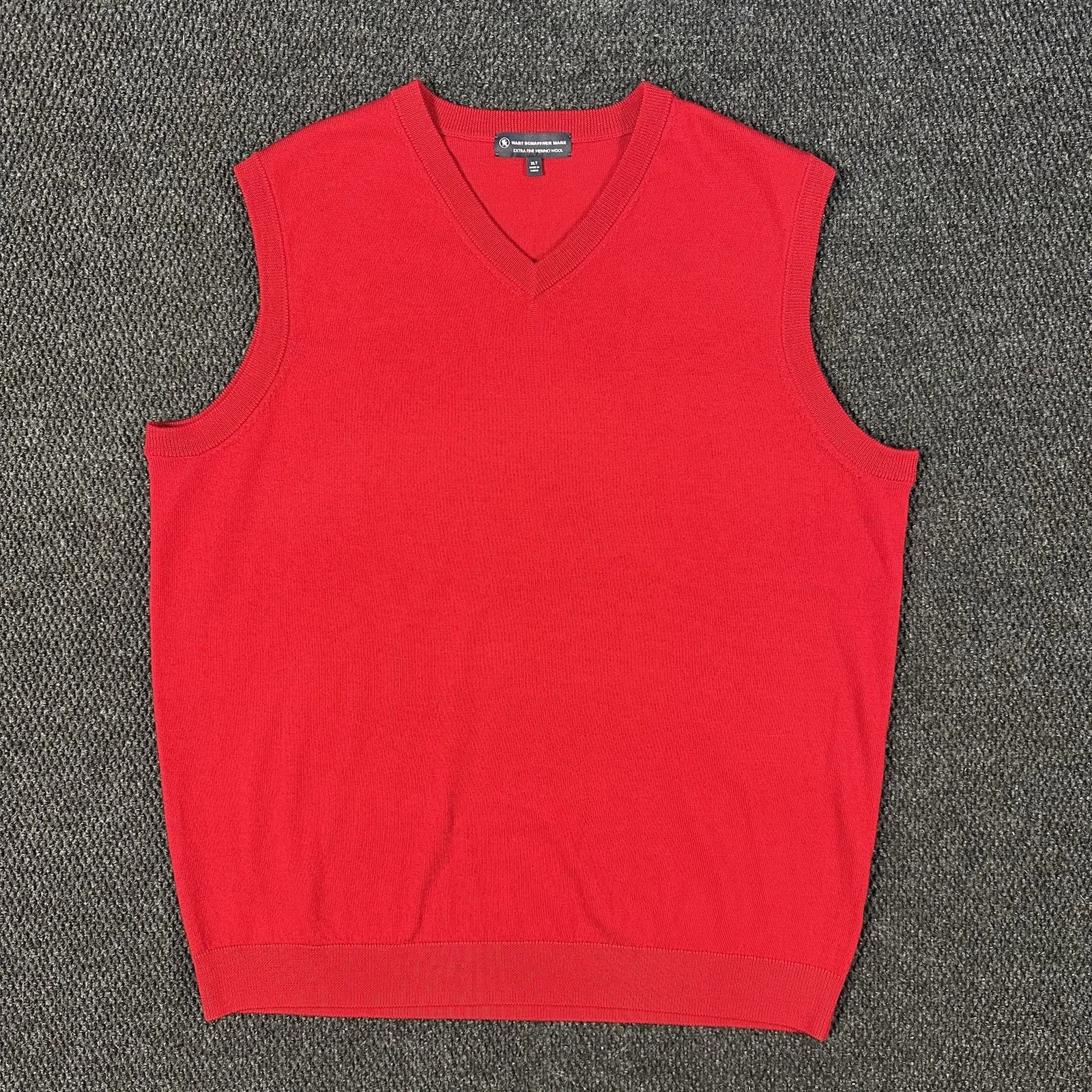 Hart Shaffner Marx Men's Merino Wool Sweater XLT Red V Neck Sleeveless Pullover