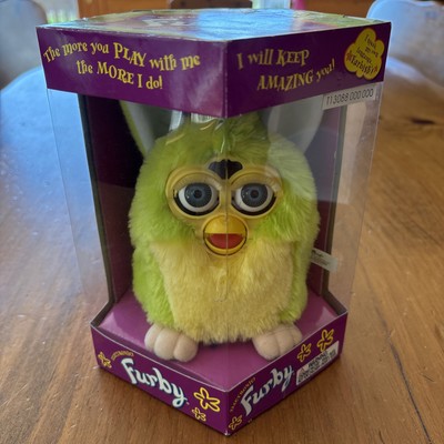 Rare! 1998 Kiwi Furby Lime Green, Yellow, Dark Blue Hair Sealed