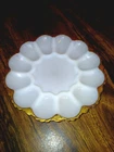 Vintage Milkglass Egg Tray Scalloped Milk Glass Deviled Egg Gold Trim Serves 12