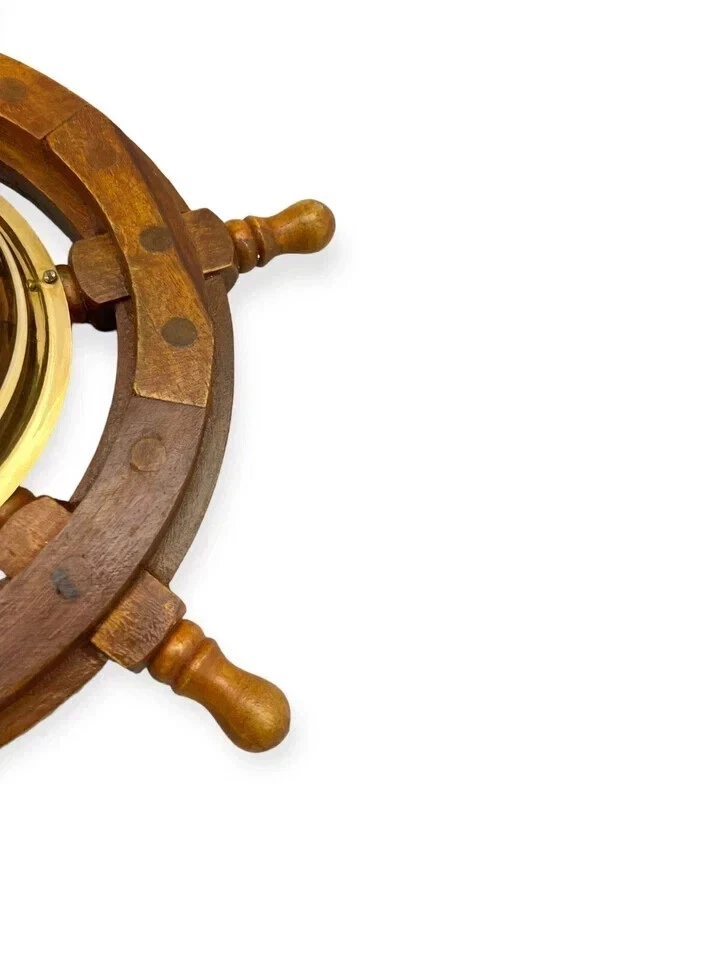 12" Ship Wheel Clock - Nautical Decorative, Premium Wood Porthole Design - Image 2 of 3