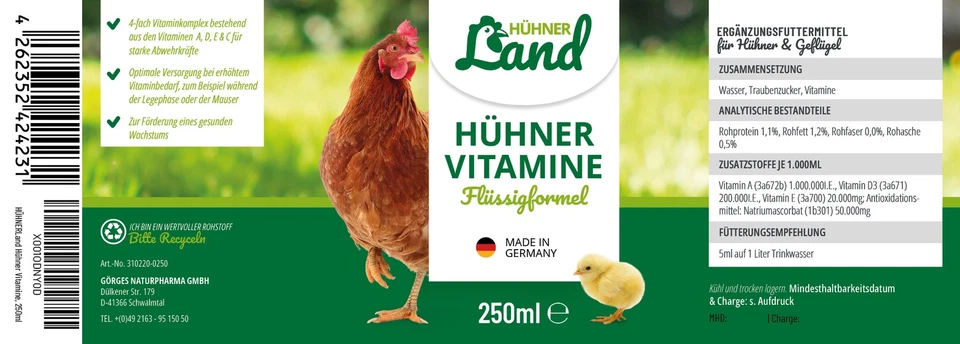 HÜHNER Land Hühner Vitamine Flüssig, Hühnerfutter Ergänzung, Vitaminkonzentrat - Bild 3 von 4