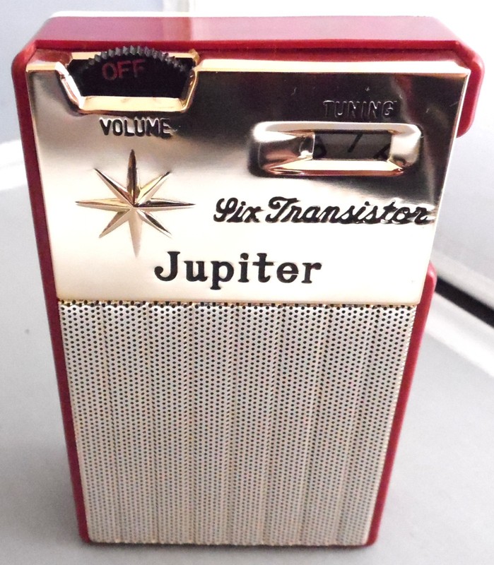 Jupiter Six Transistor Radio Red/White 1962ish General Export Co w/Leather Case
