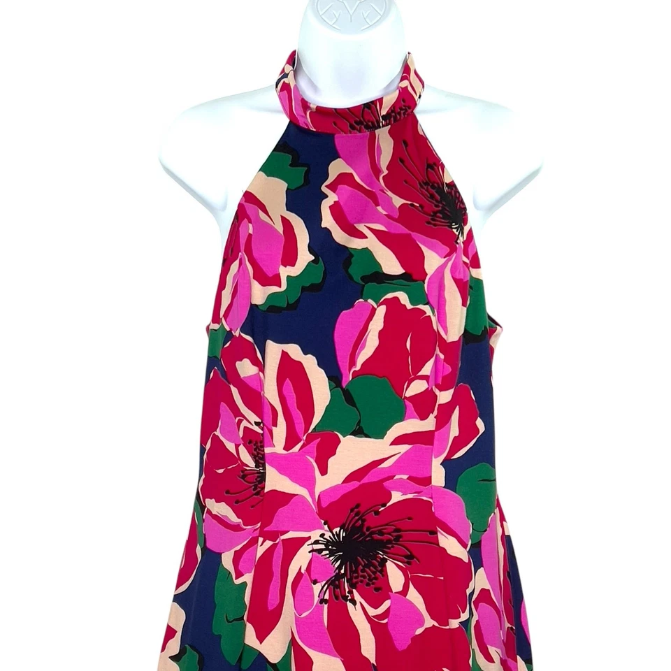 Trina Turk 6 Floral Printed Ponte Midi Dress Pink Halter Wedding Guest - Image 4 of 4