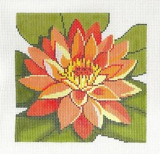 Orange Waterlily Flower on 12 mesh handpainted Needlepoint Canvas by LEE