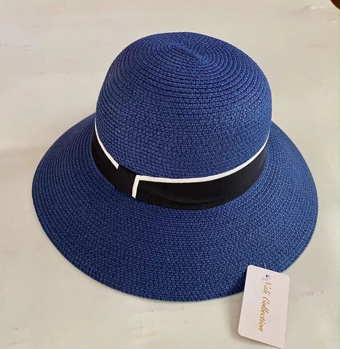 Sun Hat Beige Church Congregation Women's Paper Straw Black White Ribbon - Picture 8 of 9