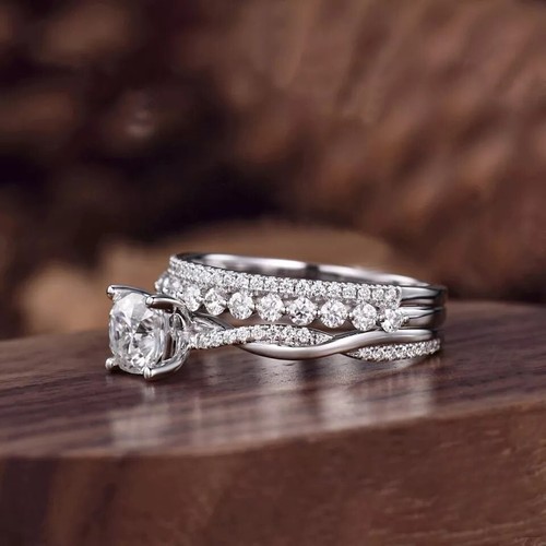 Moissanite Bridal Set Engagement Ring Cushion Cut 2.50 CT Solid 14K White Gold - Picture 7 of 8