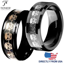 Tungsten Carbide Wedding Band Ring Silver Skull Skeleton Men's 8MM FREE ENGRAVE