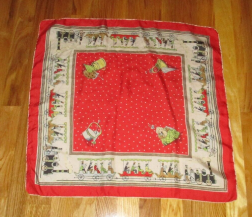 Vintage Victorian Train Trolley Parasol Travel 100% Silk Square Scarf 21" - Picture 1 of 5