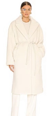 TEDDY COAT . Anine Bing Faux Fur Coat with Leather Belt , New , L