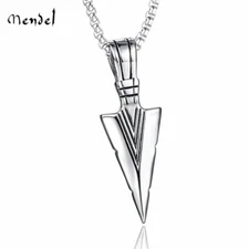 MENDEL Mens Spear Arrowhead Necklace Arrow Head Pendant Silver Stainless Steel